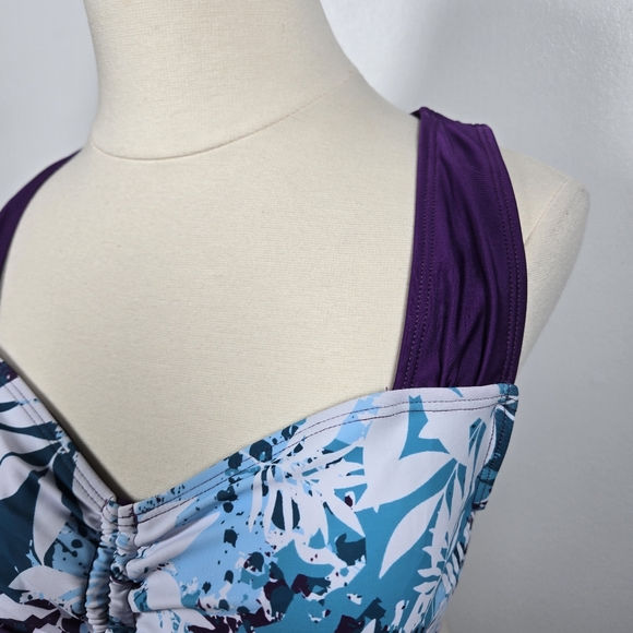 Rotita Purple Tropical Floral 2 Piece Bikini Top & Cinched Swim Skirt Size Large - Picture 3 of 16